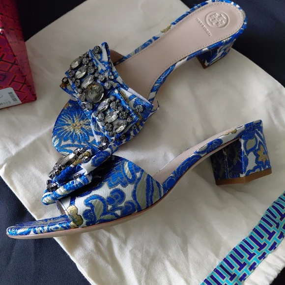 Tory Burch Blue Embellished Women's Sandals - Picture 2 of 5